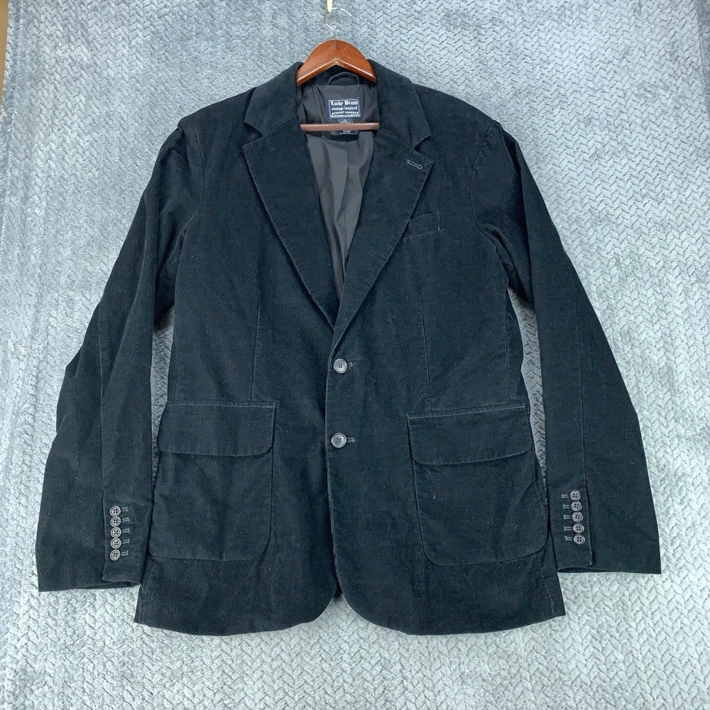 Lucky Brand Corduroy Blazer Mens XL Black 2-Button Vintage Inspired Sport Coat